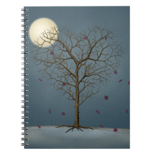Cuaderno Árbol con forma de corazón melancólico bajo la lun