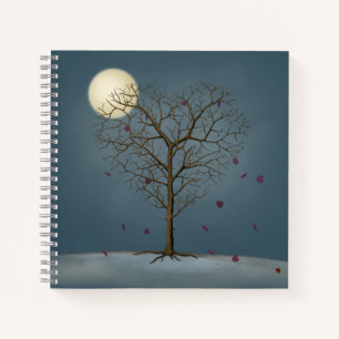 Cuaderno Árbol con forma de corazón melancólico bajo la lun