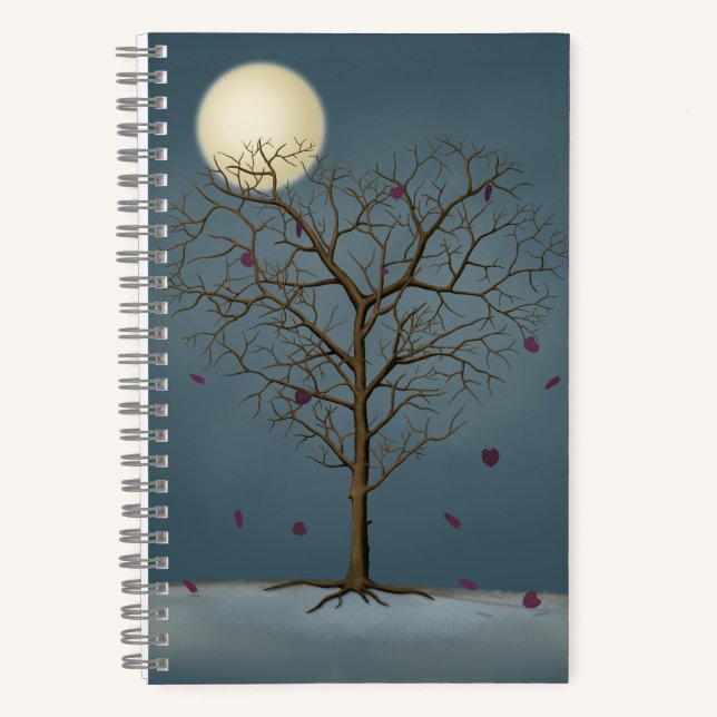 Cuaderno Árbol con forma de corazón melancólico bajo la lun (Anverso)