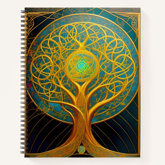 Cuaderno Árbol Cósmico Dorado De La Vida (Anverso)