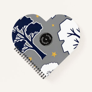 Cuaderno Árbol de bosque moderno personalizado y corazón de