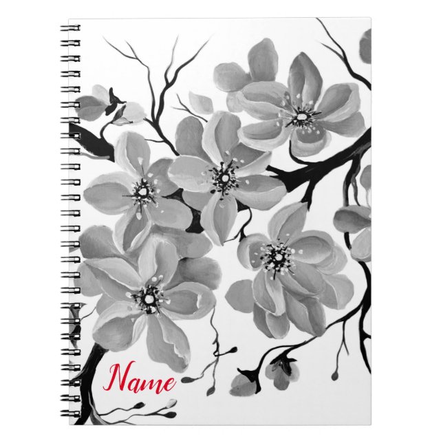Cuaderno Arbol de cerezo japonés sakura negro y blanco (Frente)