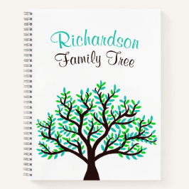 Cuaderno Árbol de familia de hojas verdes de primavera turq