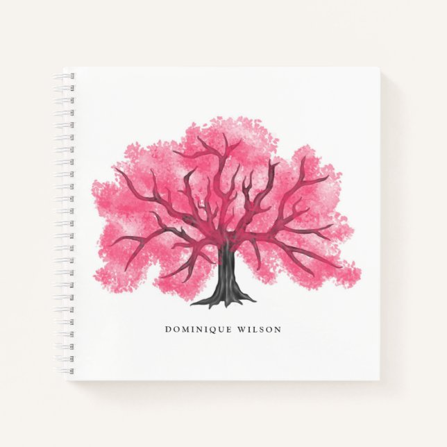 Cuaderno Árbol de flores de cerezo rosa caliente (Anverso)