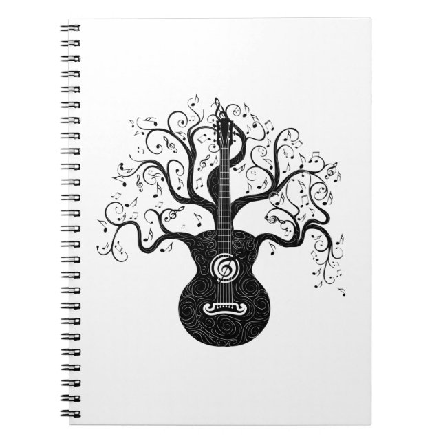 Cuaderno Árbol de guitarra de vida y notas musicales (Frente)