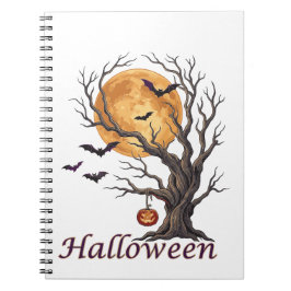 Cuaderno Árbol de Halloween y Jack-o'-Lantern de calabaza