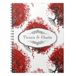 Cuaderno Árbol de hojas del corazón rojo