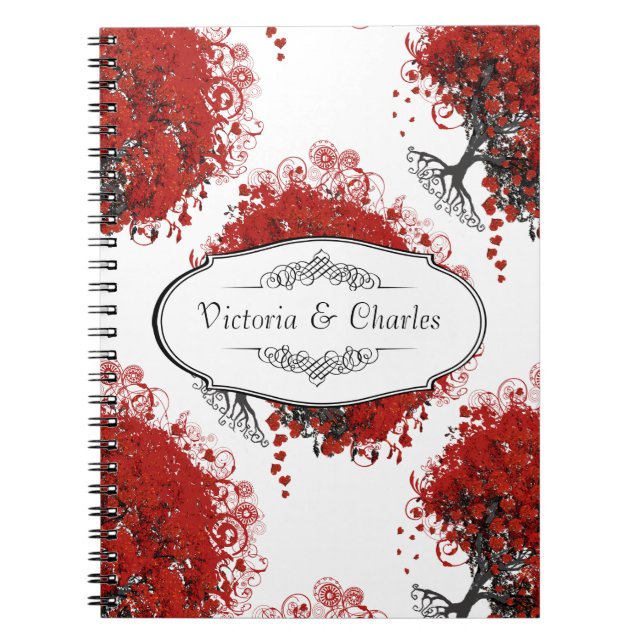 Cuaderno Árbol de hojas del corazón rojo (Frente)