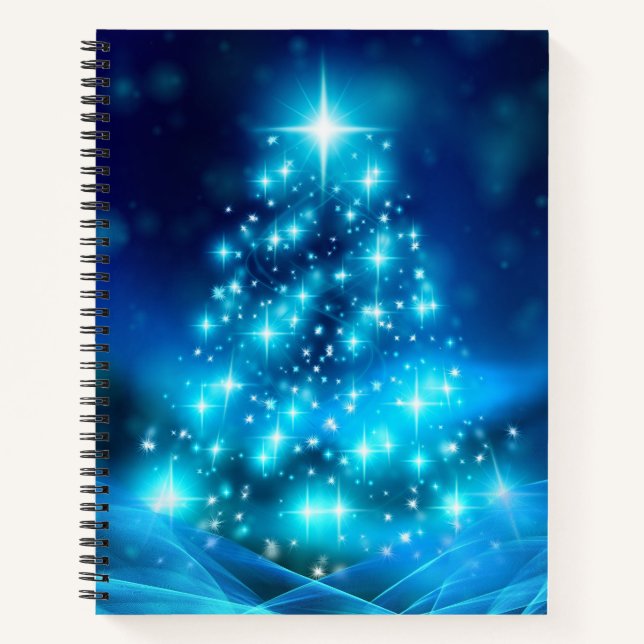 Cuaderno Árbol de Navidad azul Guay con luces resplandecien (Anverso)