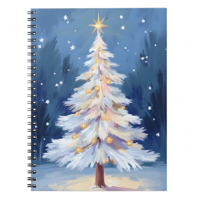 Cuaderno Árbol de Navidad blanco invierno nieve (Frente)