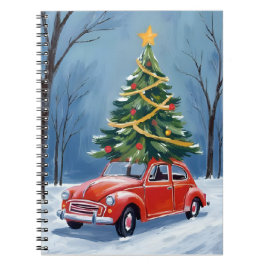 Cuaderno Árbol de Navidad de Coche Rojo Antiguo
