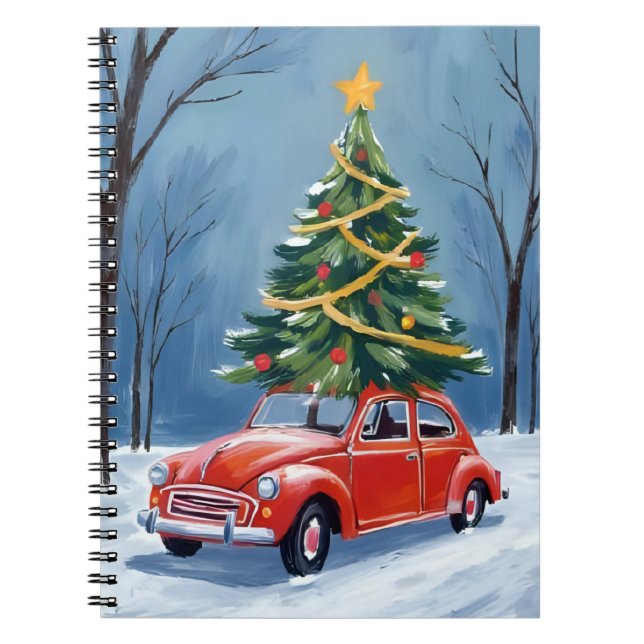 Cuaderno Árbol de Navidad de Coche Rojo Antiguo (Frente)