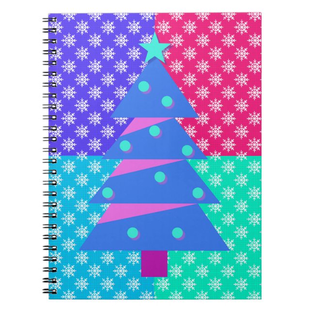 Cuaderno Árbol de Navidad de copas de nieve de estilo retro (Frente)
