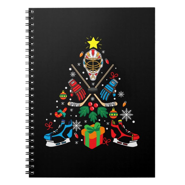Cuaderno Árbol de Navidad de hockey sobre hielo de Feliz Na (Frente)
