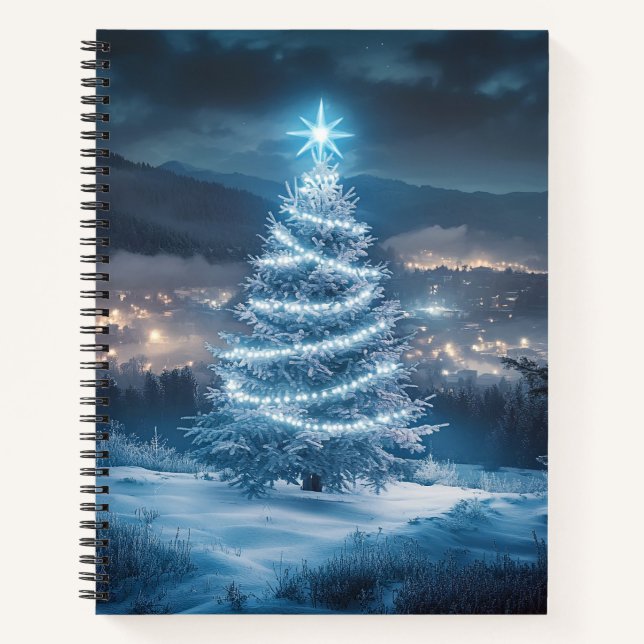Cuaderno Árbol de Navidad de Noche de Invierno Brillante Az (Anverso)