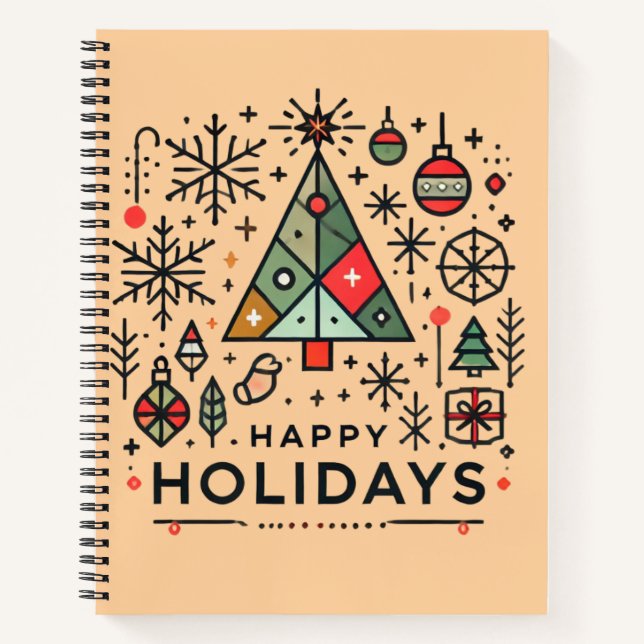 Cuaderno Árbol de Navidad Geométrico Feliz Fiesta de Fiesta (Anverso)