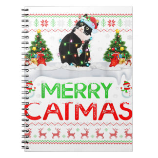 Cuaderno Árbol de navidad ilumina a Cristo gato negro feo