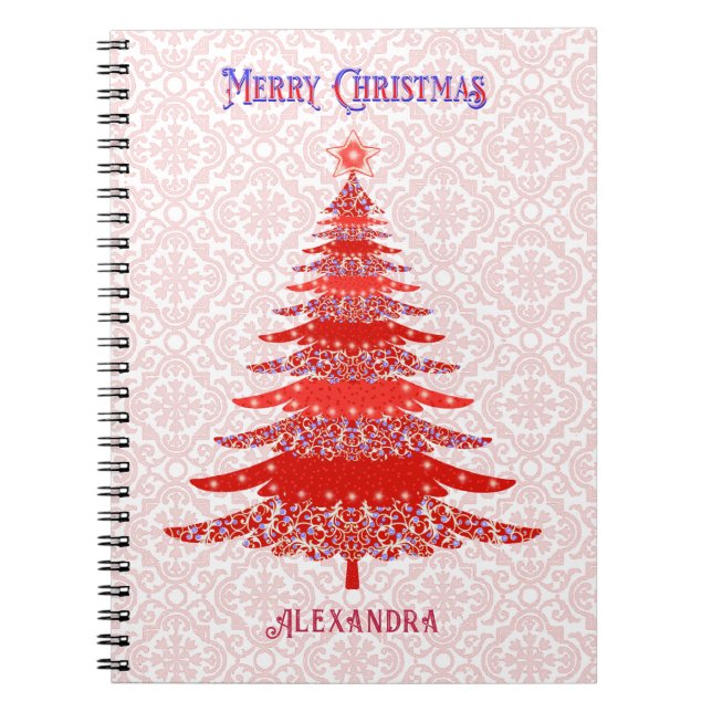 Cuaderno Árbol de Navidad moderno Rojo Flechas de nieve per (Frente)