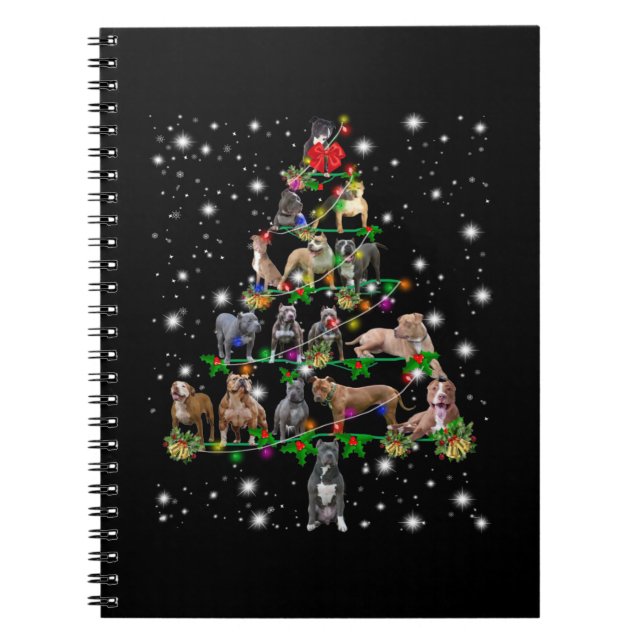 Cuaderno Árbol de Navidad Pitbull Cubierto De Lámparas (Frente)