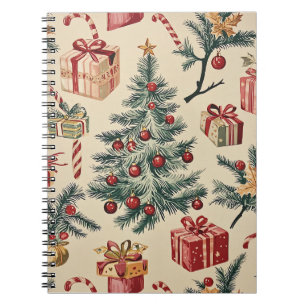 Cuaderno Árbol de Navidad Retro Rojo Verde Crema Fiesta