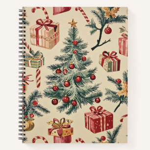 Cuaderno Árbol de Navidad Retro Rojo Verde Crema Fiesta