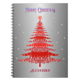 Cuaderno Árbol de Navidad Rojo Copos de nieve Nombre person