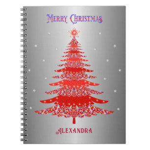 Cuaderno Árbol de Navidad Rojo Copos de nieve Nombre person