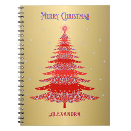 Cuaderno Árbol de Navidad Rojo moderno Snowflakes Name Gold