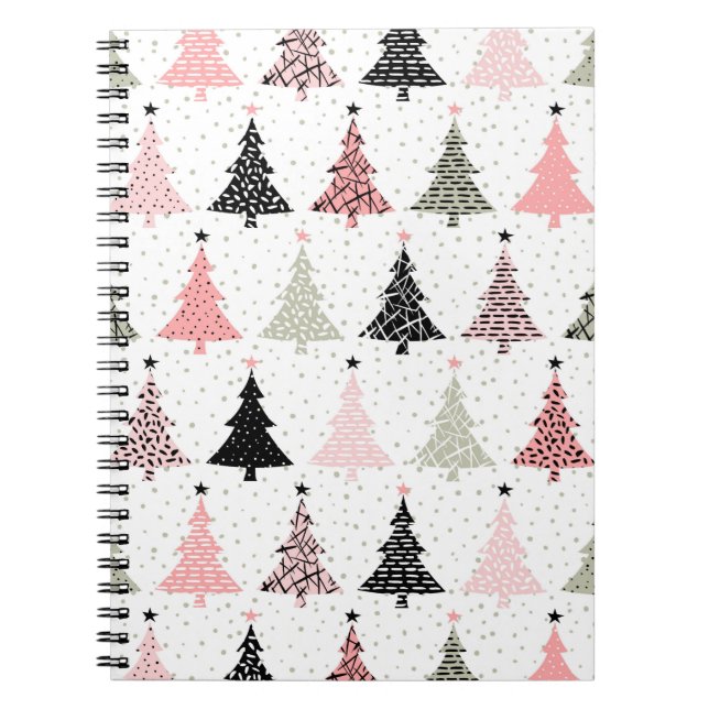 Cuaderno Árbol de Navidad rosa y verde con fondo blanco (Frente)