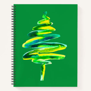 Cuaderno Árbol de Navidad verde acuarela abstracta