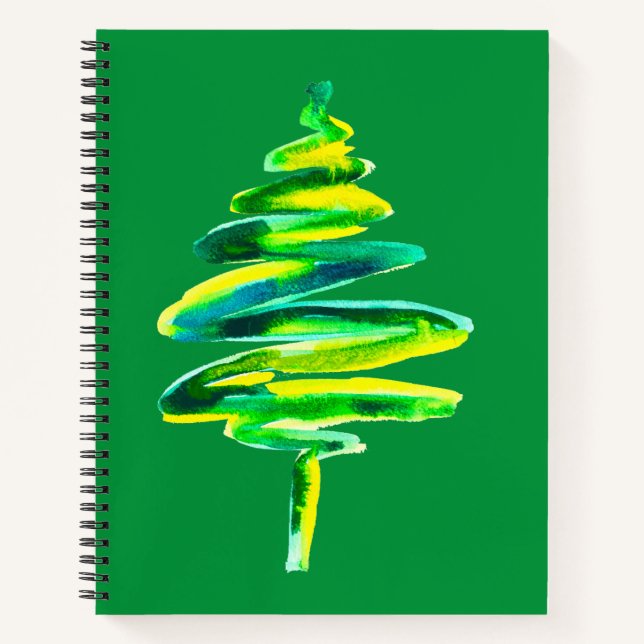Cuaderno Árbol de Navidad verde acuarela abstracta (Anverso)