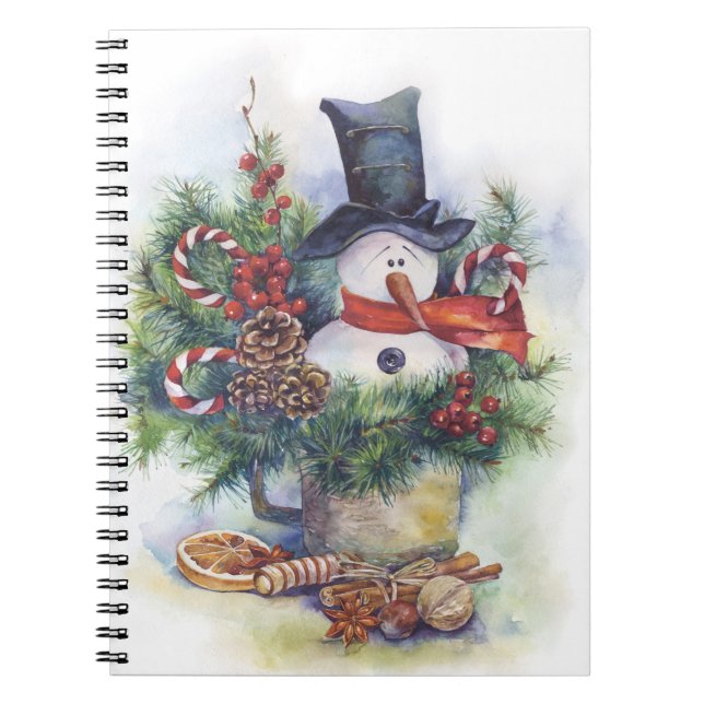 Cuaderno Árbol de nieve acuarela Año Nuevo invierno (Frente)