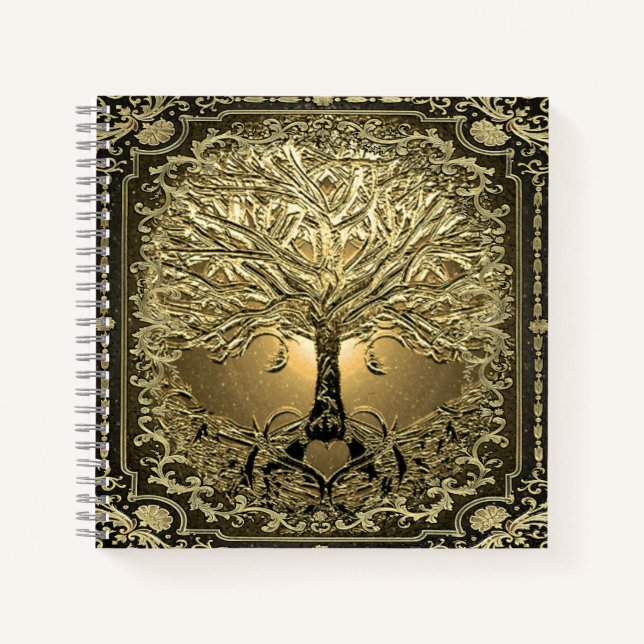 Cuaderno Árbol de oro de la vida Rústico antiguo  (Anverso)