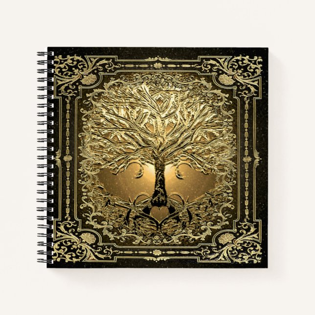 Cuaderno Árbol de oro de la vida Rústico antiguo (Anverso)