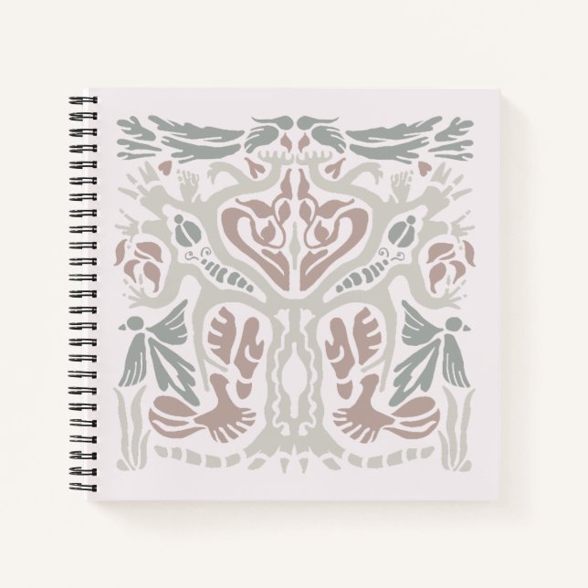 Cuaderno Árbol de Pájaros Dibujado a Mano Abstracto Simétri (Anverso)