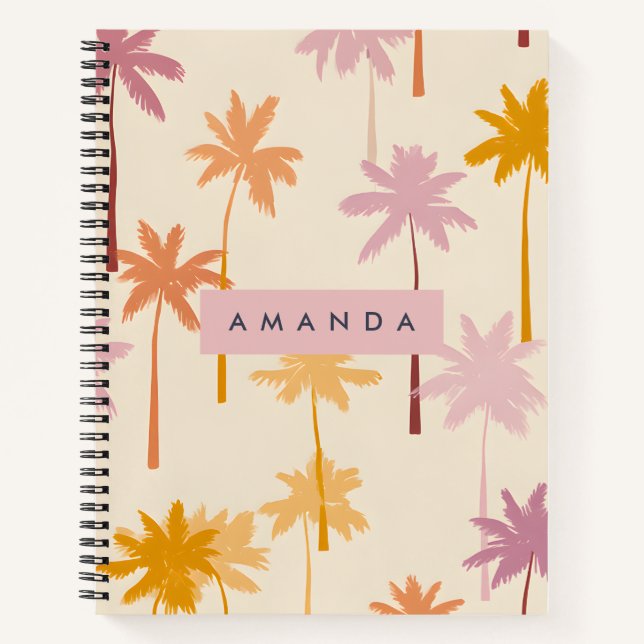Cuaderno Árbol de palmas tropicales de sol Pastel personali (Anverso)