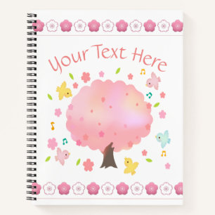 Cuaderno Árbol de primavera y Personalizado de pájaros