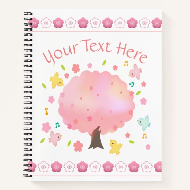 Cuaderno Árbol de primavera y Personalizado de pájaros (Anverso)