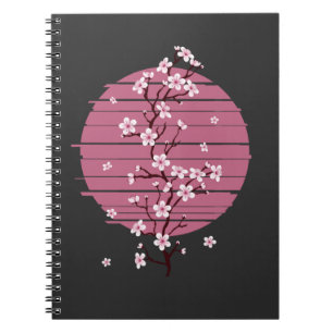 Cuaderno Árbol de sakura japonés con flores de cerezo ret