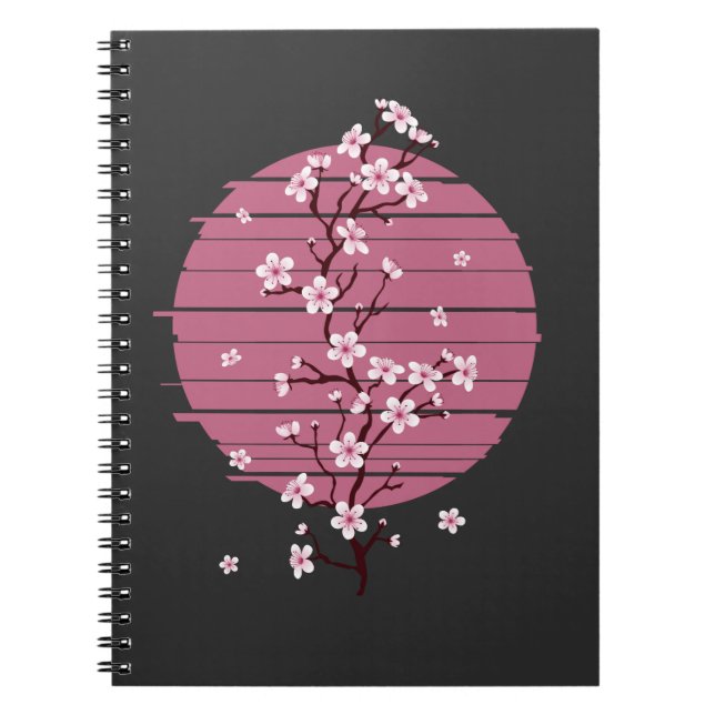 Cuaderno Árbol de sakura japonés con flores de cerezo retro (Frente)