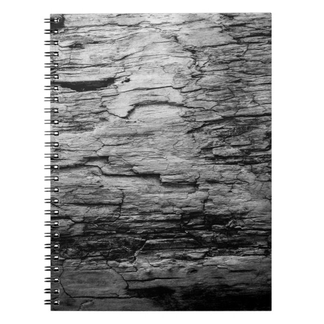 Cuaderno Árbol de textura de madera blanca y negra (Frente)