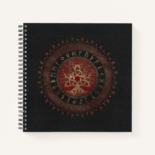 Cuaderno Árbol de vida con cuero rojo negro Triquetra