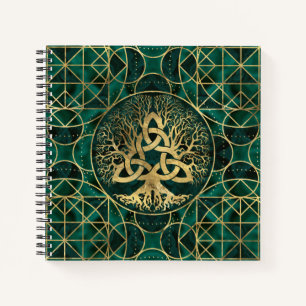 Cuaderno Árbol de vida con triquetra malachita y oro