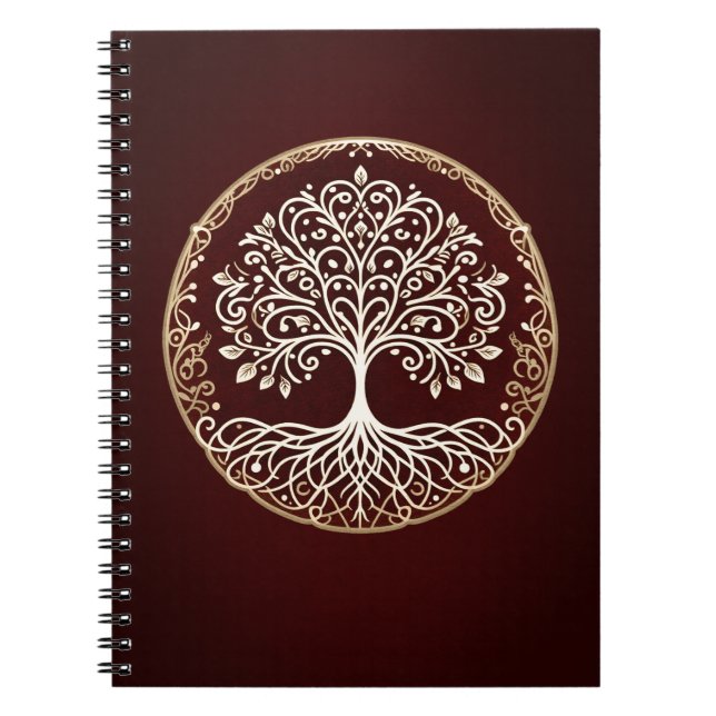 Cuaderno Árbol de vida Rústico Celta Rojo Oscuro (Frente)
