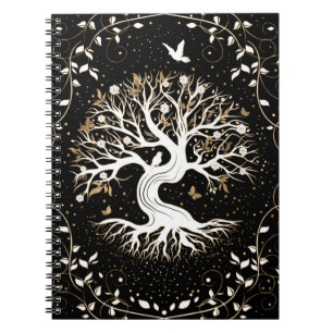 Cuaderno Árbol de vida - Yggdrasil - blanco negro y oro