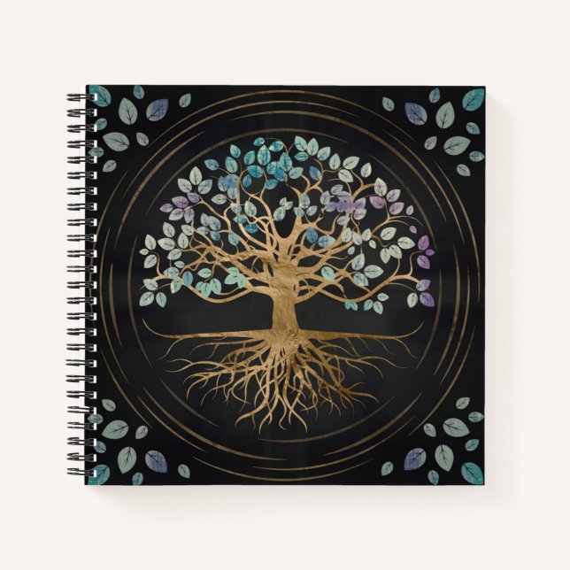 Cuaderno Árbol de vida - Yggdrasil - Oro y textura pintada (Anverso)