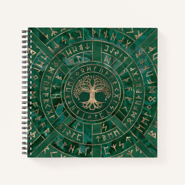 Cuaderno Árbol de vida - Yggdrasil y Futhark - Malaquita (Anverso)
