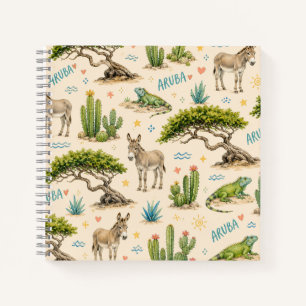 Cuaderno árbol divi de Aruba, burro, iguana, cactus