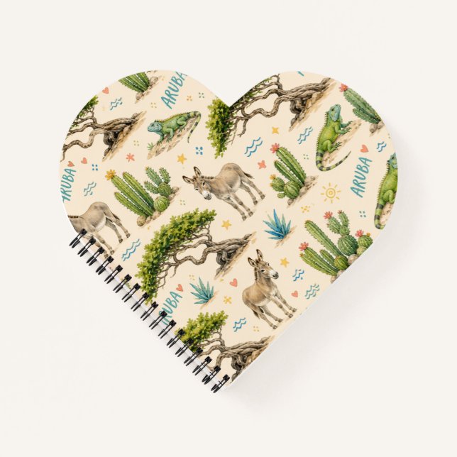 Cuaderno árbol divi de Aruba, burro, iguana, cactus (Anverso)