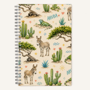 Cuaderno árbol divi de Aruba, burro, iguana, cactus